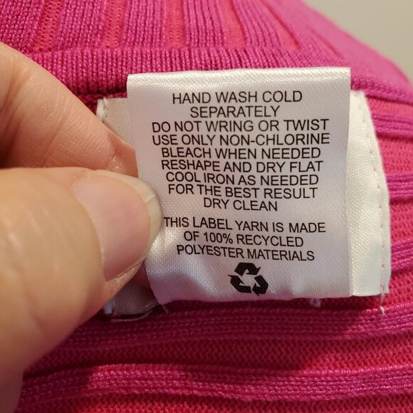 PINK ROSE SZ S Bright Pink Relaxed Oversized Ribbed Knit Cropped Turtleneck Swea - Picture 8 of 8